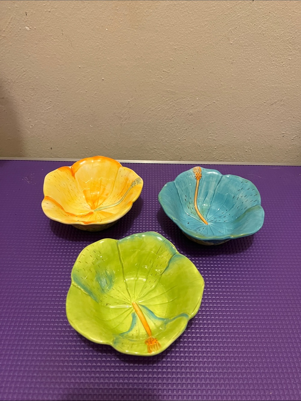 Noble Excellence Sunset Grove Floral Ceramic Bowls - Yellow, Teal, Lime